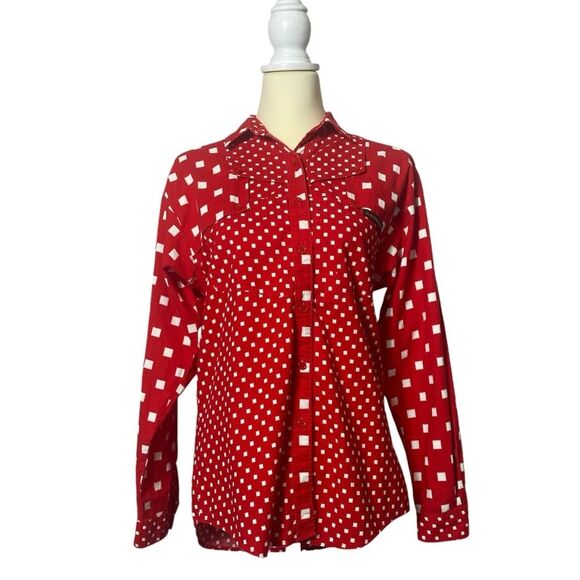 Vintage 80's Rocky Mountain Red & White Geometric Button Down Women's Size M - Picture 1 of 16